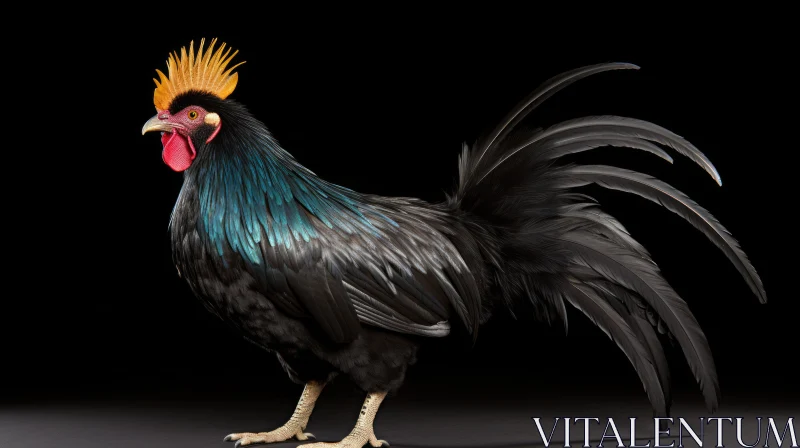 Striking Black Rooster with Golden Crest AI Image
