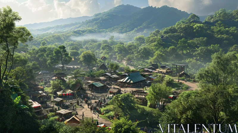 Enchanting Jungle Village: Harmony of Nature and Humanity AI Image