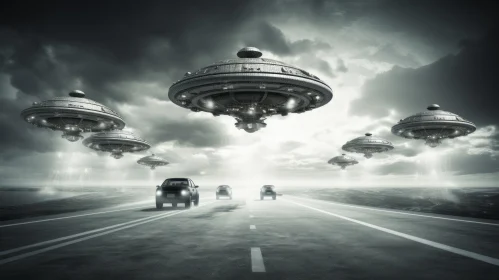 Enigmatic Encounter: UFOs Hovering Over Highway