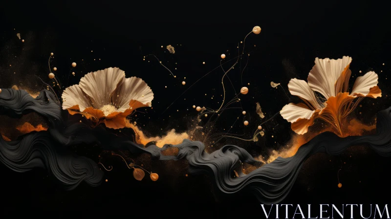 Golden Flowers Digital Art - Striking Visual Impact AI Image