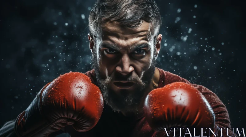 Intense Professional Boxer in Red Gloves | Close-up Portrait AI Image