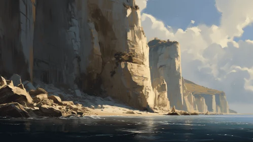 Majestic Sea Stones on the Coast: A Serene Painting in the Style of Cryengine