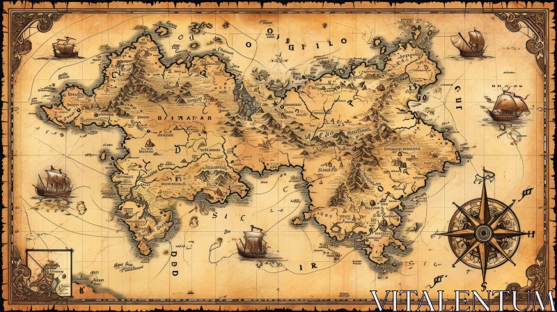 Detailed Antique World Map - Historical Cartography Artwork AI Image