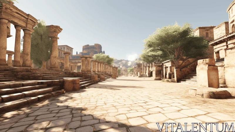 Captivating City Scene with Stone Walkway and Columns | Mediterranean-inspired AI Image