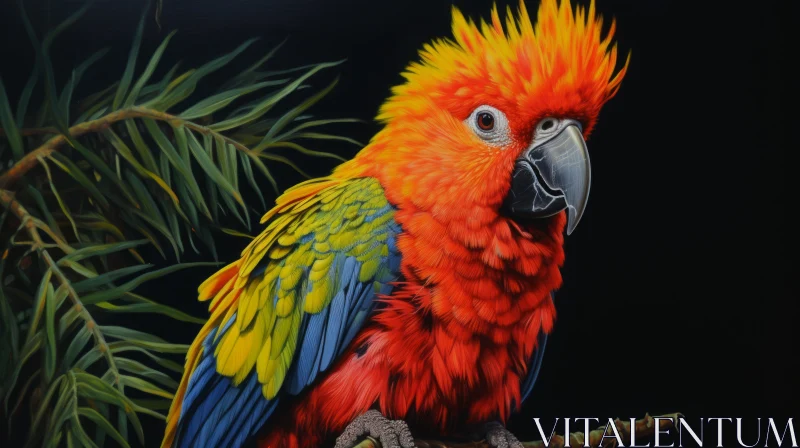 Colorful Parrot Painting on Branch AI Image
