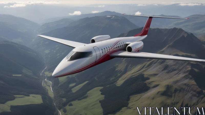 High-Flying Private Jet Above Snowy Mountains AI Image