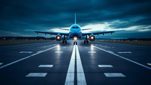 Blue Airplane Takeoff at Night | Runway Illumination