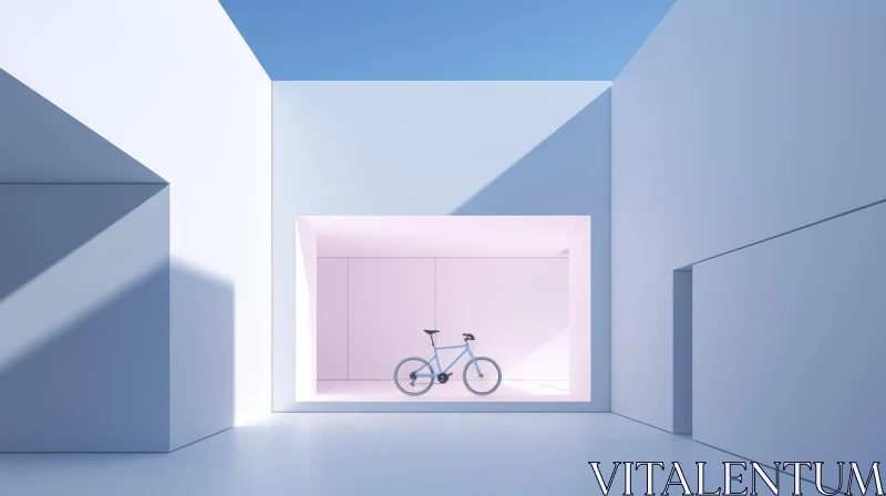 Blue Bicycle 3D Rendering in White Room AI Image