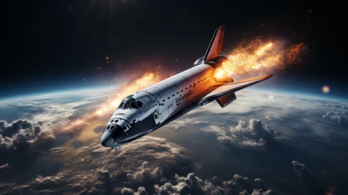 Burning Space Shuttle Falling Towards Earth