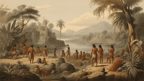 Captivating Painting of Amazon Jungle with Native People