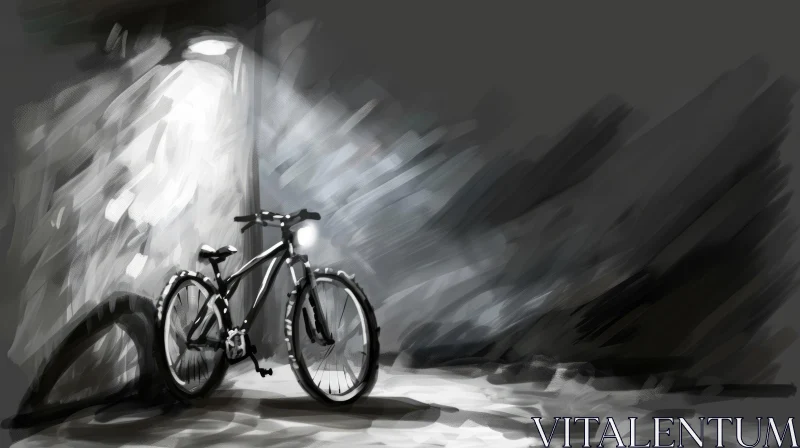 Modern Black Bicycle in Dark Setting AI Image
