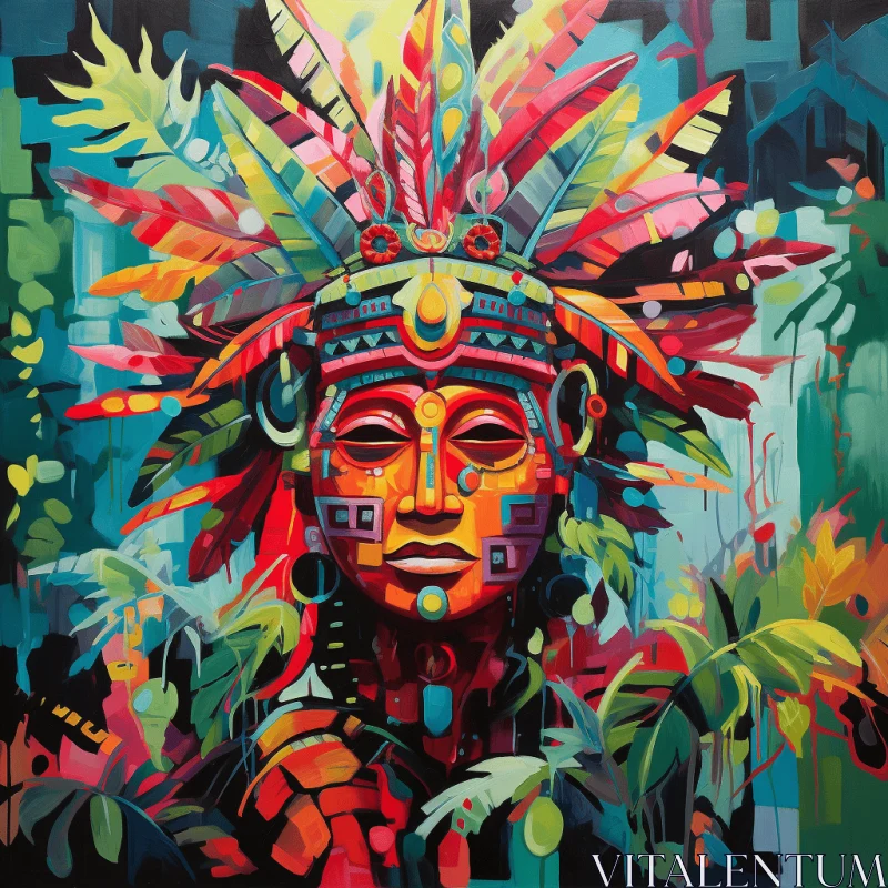 Abstract Painting of an Indian Head - Mysterious Jungle and Colorful Costumes AI Image
