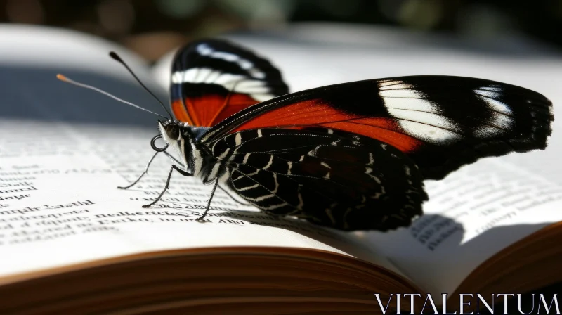 Black Butterfly on Old Book - Nature Close-up AI Image