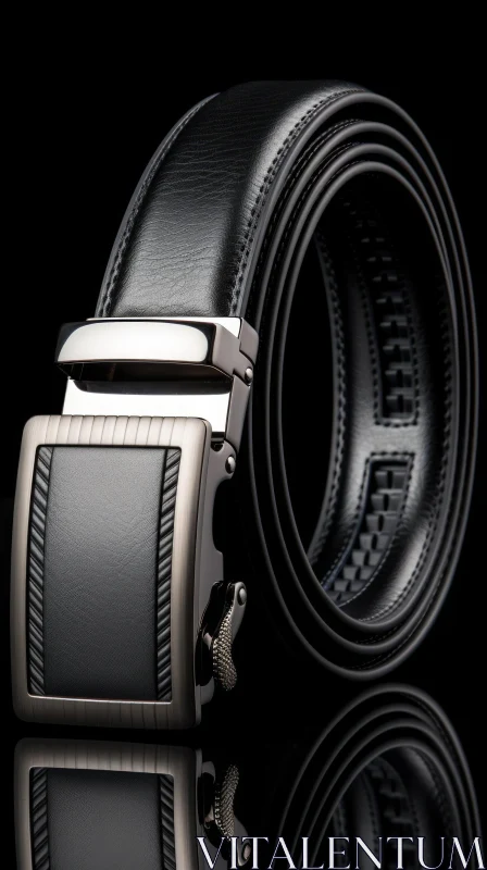 Luxurious Black Leather Belt with Silver Buckle AI Image