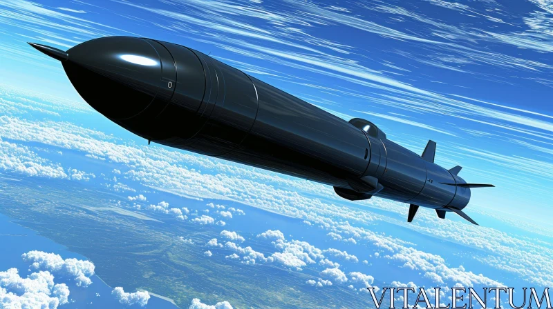 Sleek Black Intercontinental Ballistic Missile in Atmosphere AI Image