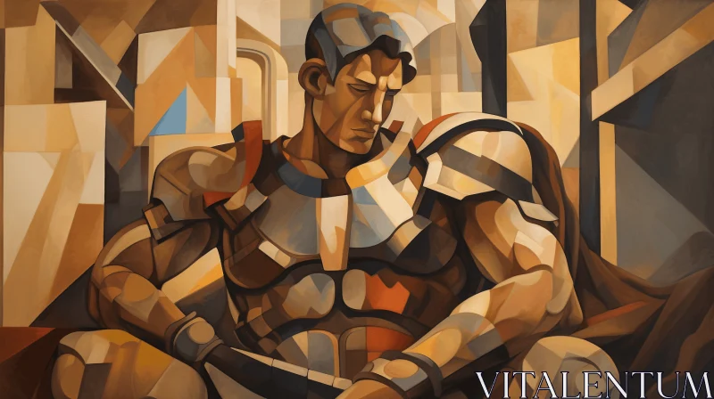 Armor Sitting Painting | Bold Lines and Shapes | Earthy Colors AI Image