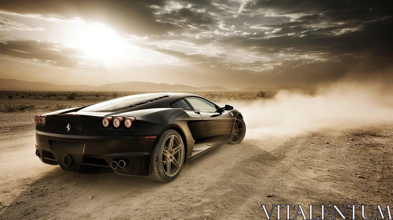 Black Ferrari F430 Desert Sunset Drive AI Image