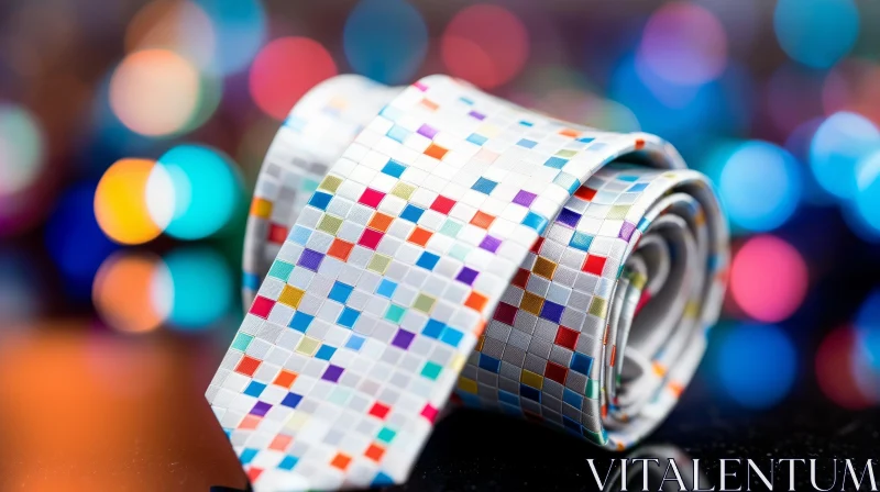 Colorful Patterned Necktie on Black Surface AI Image