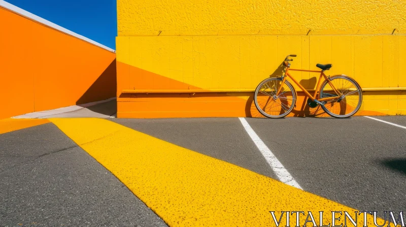 Yellow Bicycle Against Concrete Wall AI Image