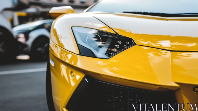 Yellow Lamborghini Aventador SVJ Close-Up in City Setting AI Image
