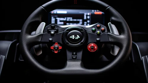 Black Racing Steering Wheel with Red Buttons and Leather Finish