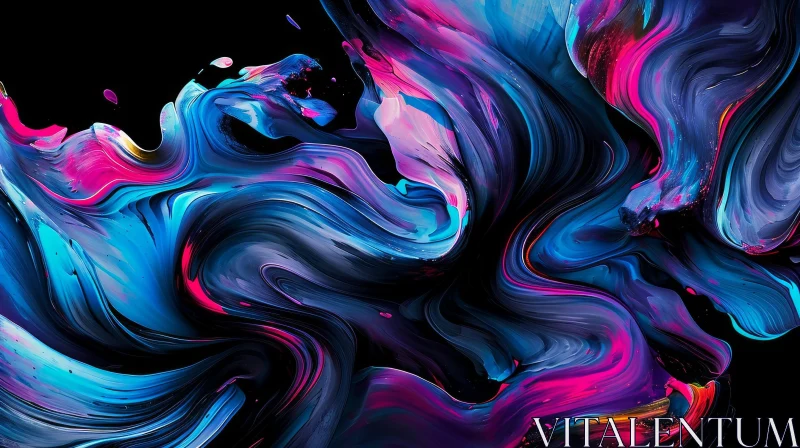 Dark Blue Abstract Painting with Bright Blue, Purple, and Pink Swirls AI Image