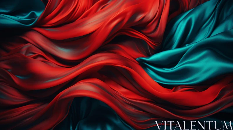 Luxurious Red and Blue Silk Fabric with Wavy Pattern AI Image