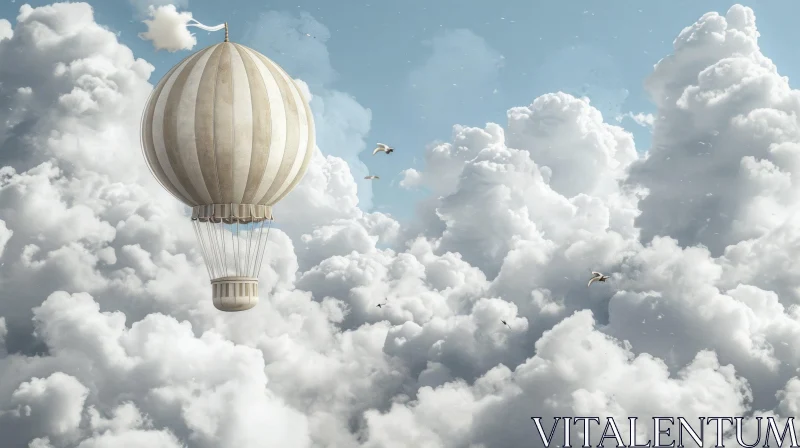 Whimsical Hot Air Balloon Floating in Cloudy Sky AI Image