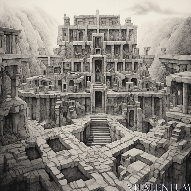 Captivating Ancient City Drawing | Monochromatic Symmetry | Hidden Details AI Image