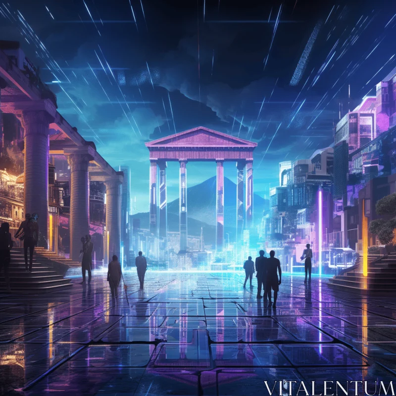 Futuristic City at Night: Captivating Neoclassical Art AI Image