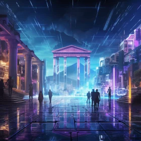 Futuristic City at Night: Captivating Neoclassical Art