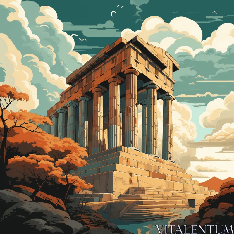 Parthenon Illustration: Surrealist Landscape Artwork AI Image