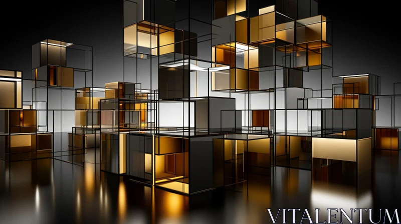 Futuristic Glass Cityscape - Moody Three-Dimensional Image AI Image