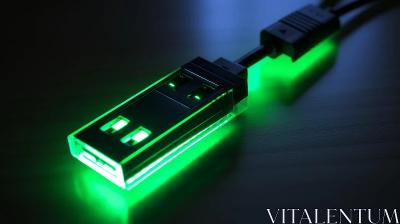 Green Illuminated USB Flash Drive - Abstract Art AI Image