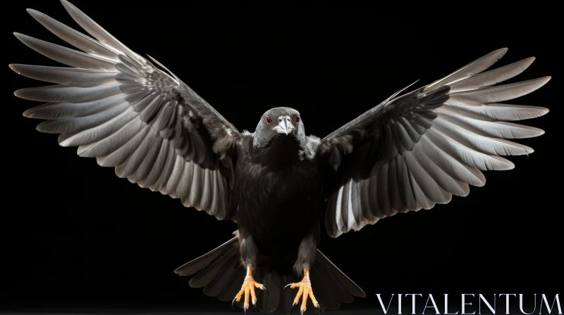 Intense Black Crow with Red Eyes and Outspread Wings AI Image