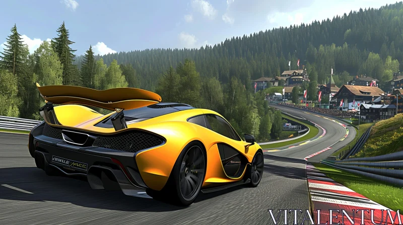 Yellow McLaren P1 GTR Race Car on Mountain Road AI Image