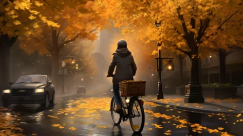 Cyclist in Autumn Street Painting