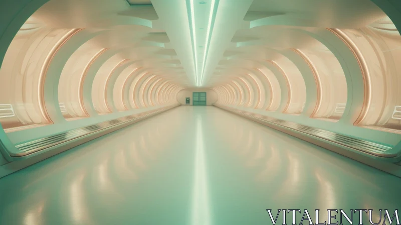 Futuristic Corridor with Benches and Large Door AI Image