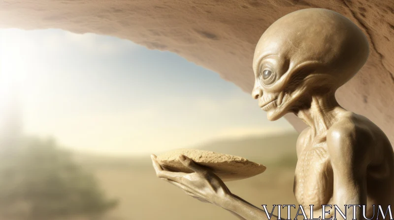Alien in Cave with Rock - Desert Landscape AI Image