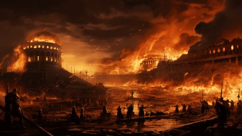 Ancient City in Flames: A Captivating Painting of War and Destruction