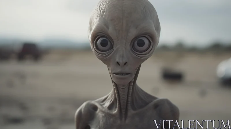 Curious Alien Close-Up Portrait on Blurred Background AI Image