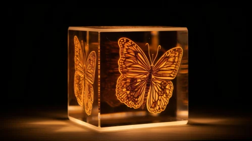 Glass Cube Butterfly Close-Up