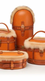 Vintage Leather Hat Boxes with Fur Trim - Fashion Accessory Storage