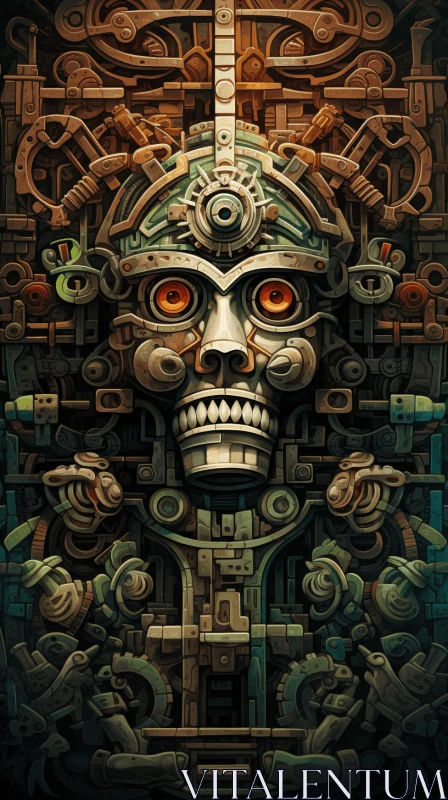 AI ART Captivating Aztec Skull Artwork with Industrial Aesthetics