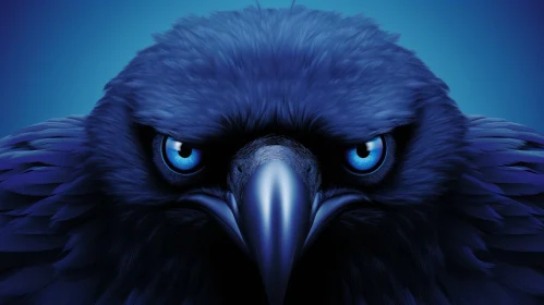 Raven's Head Digital Painting with Blue Feathers