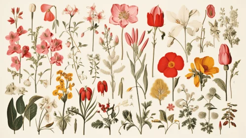 Vintage Floral Illustrations with Diverse Color Palette