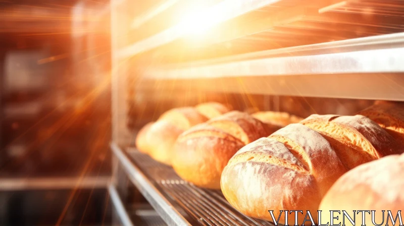 Close-up of Freshly Baked Bread Cooling on Stainless Steel Rack AI Image