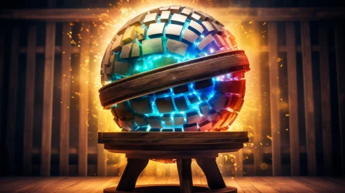 Glowing Sphere on Wooden Table - 3D Rendering