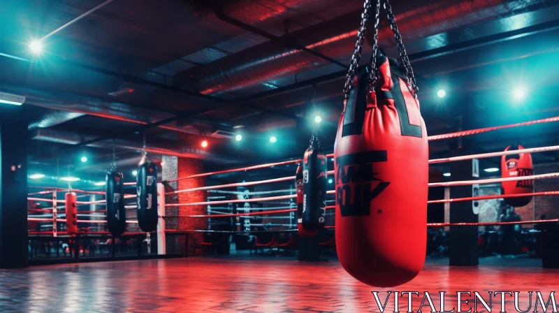 Intense Boxing Gym with Ring and Punching Bags AI Image