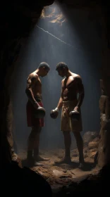 Intense Boxing Match in a Dark Cave